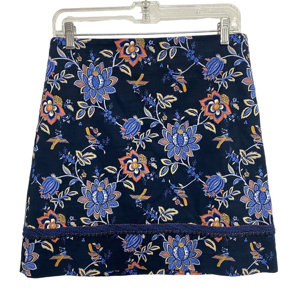 Loft Mini Skirt Women’s Floral A-line Blue Size M Casual Aesthetic Church Office